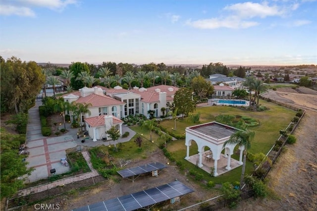 view of aerial view at dusk