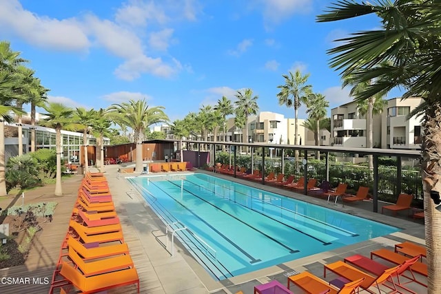 view of swimming pool featuring a patio