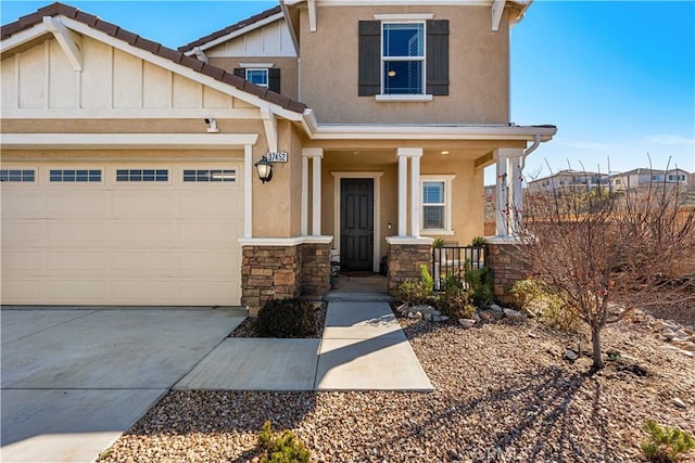 craftsman inspired home with a garage