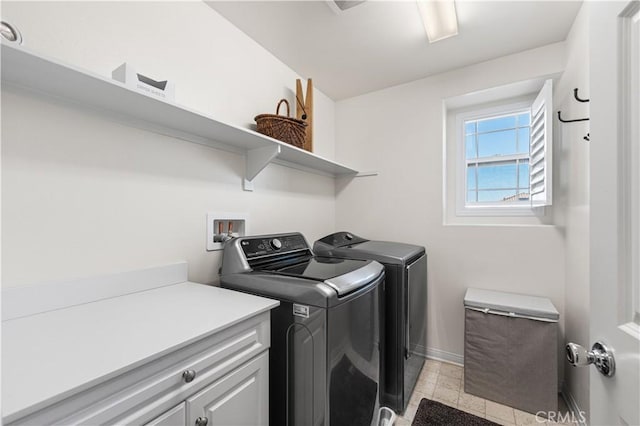 laundry room featuring cabinets and washing machine and dryer