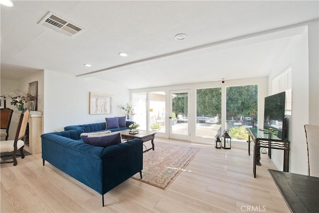 living room with light hardwood / wood-style flooring