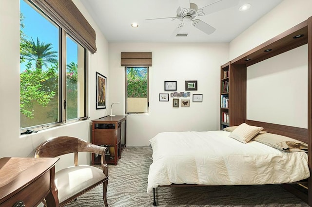 bedroom with multiple windows and ceiling fan