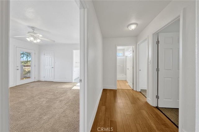 corridor with light colored carpet