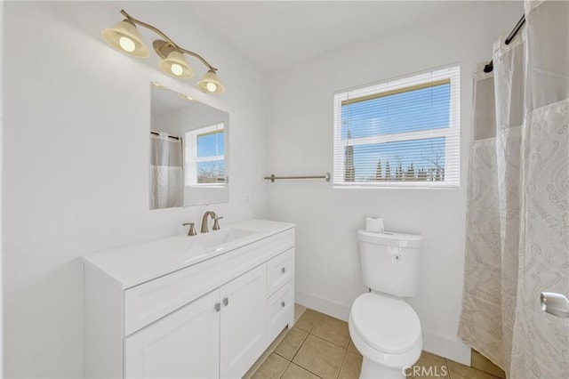 bathroom with vanity, toilet, and tile patterned flooring