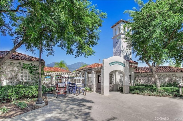 exterior space featuring a mountain view