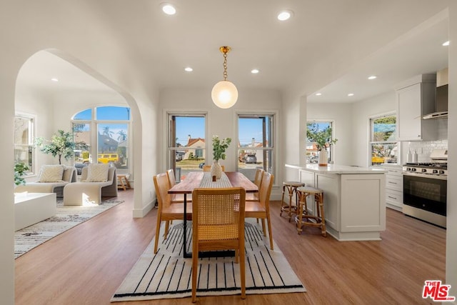 dining space with light hardwood / wood-style floors and a wealth of natural light