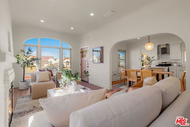 living room featuring light wood-type flooring