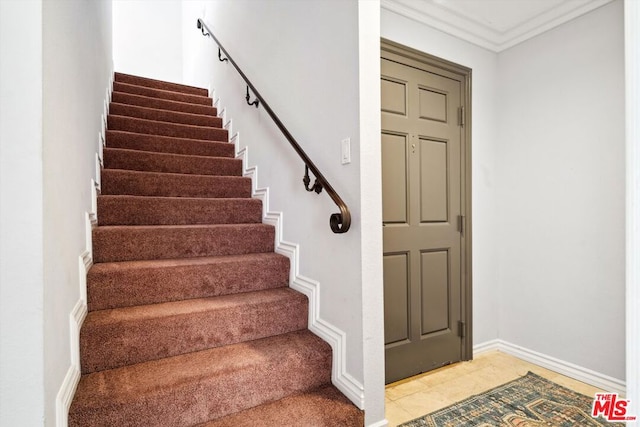 stairs with crown molding