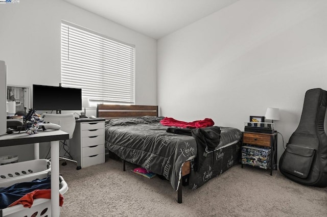 bedroom featuring light carpet