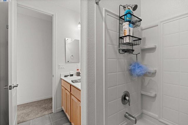 bathroom with vanity, tile patterned floors, and bathtub / shower combination