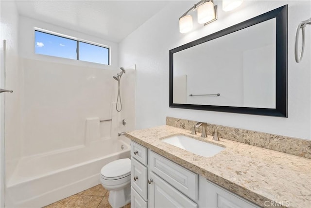 full bathroom featuring tile patterned flooring, vanity, tub / shower combination, and toilet