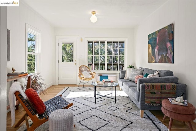 living room featuring light parquet floors