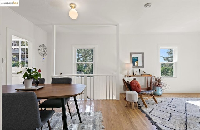 dining space featuring a healthy amount of sunlight and light wood-type flooring