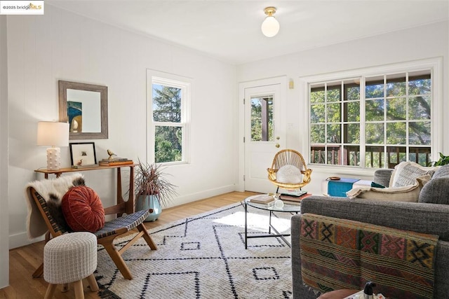 sitting room featuring light hardwood / wood-style floors