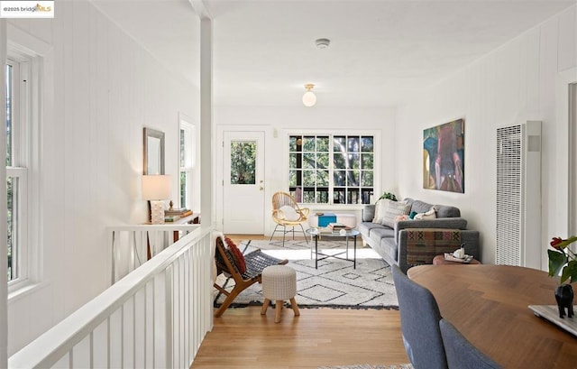 living room with light wood-type flooring