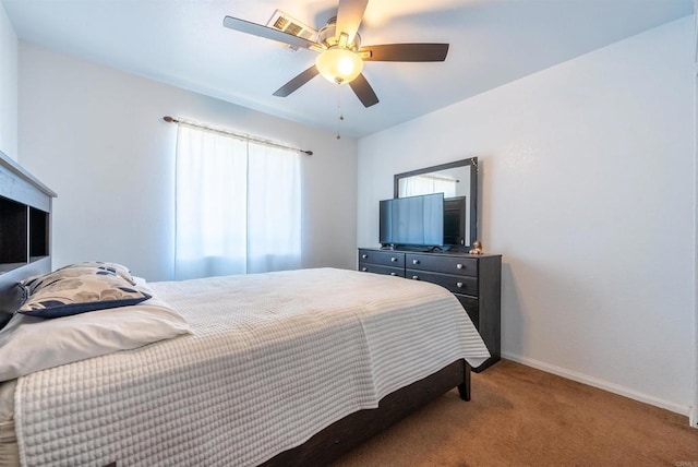 bedroom with carpet floors and ceiling fan