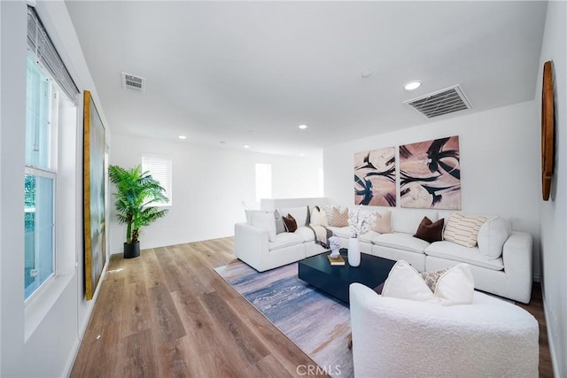 living room with light wood-type flooring