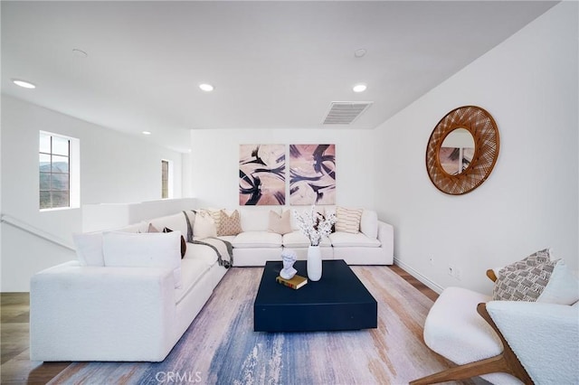 living room with hardwood / wood-style flooring