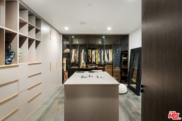 walk in closet featuring light hardwood / wood-style flooring