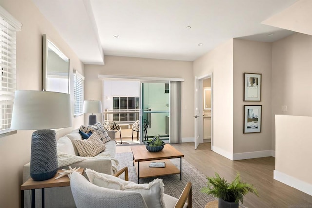 living room with hardwood / wood-style floors