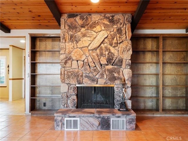 details with wood ceiling and beamed ceiling