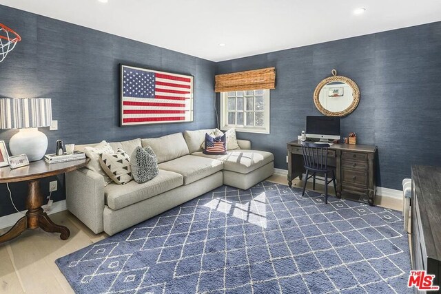 living room with dark hardwood / wood-style floors