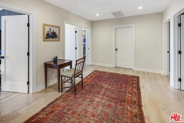 office space featuring light wood-type flooring