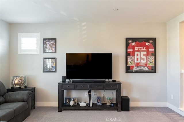 living room with light colored carpet