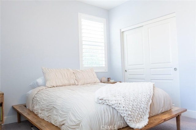 bedroom featuring carpet and a closet