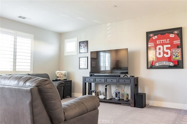 living room with light carpet