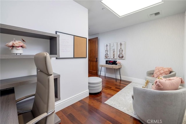 office with dark wood-type flooring