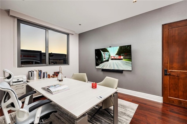 office space featuring dark hardwood / wood-style flooring