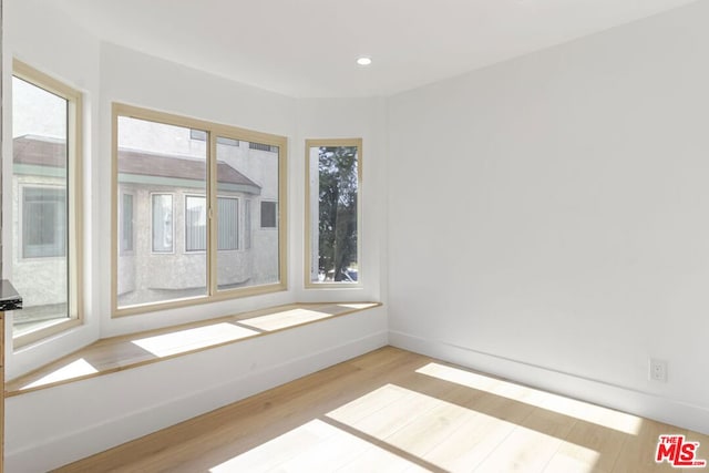 spare room featuring light wood-type flooring