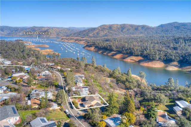 aerial view with a water and mountain view