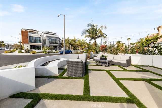 exterior space featuring an outdoor living space