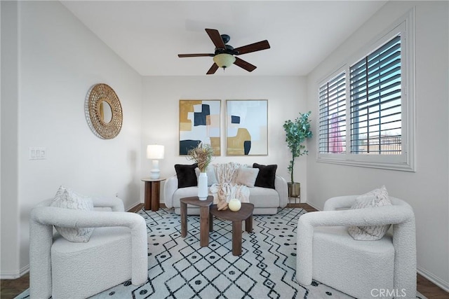 living room with ceiling fan