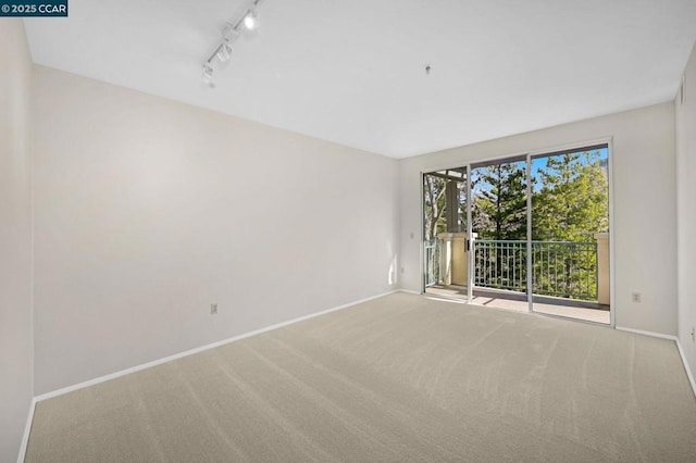 spare room with rail lighting and carpet