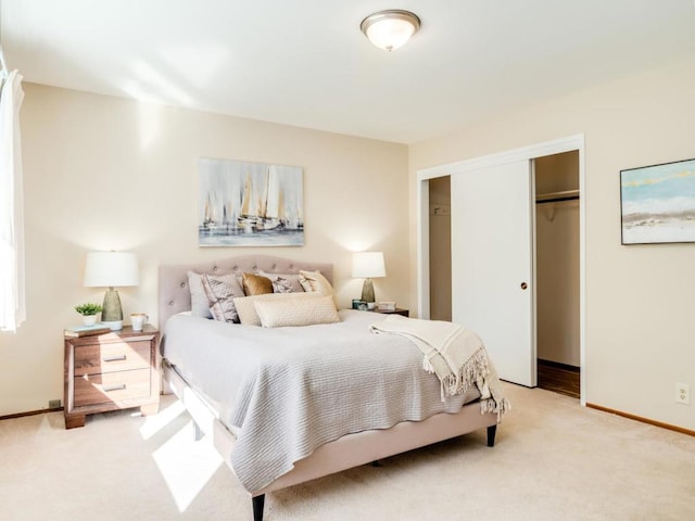 carpeted bedroom with a closet