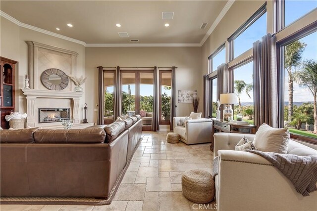 living room featuring ornamental molding