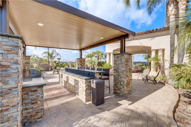 view of patio with area for grilling and exterior bar