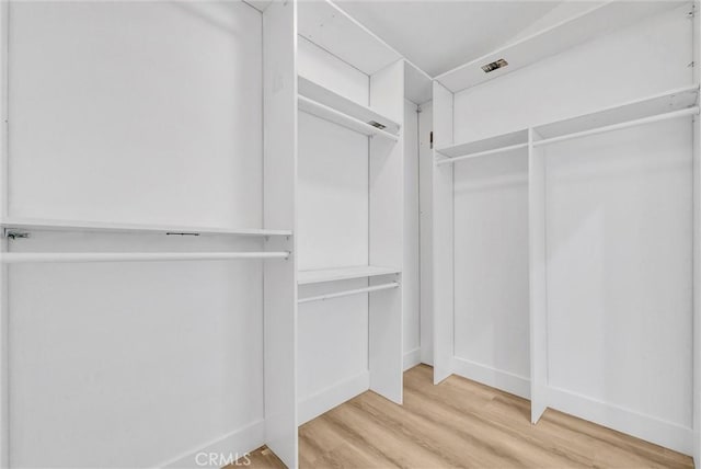 spacious closet with light hardwood / wood-style flooring