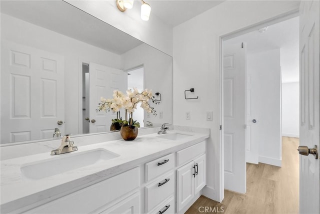 bathroom featuring wood-type flooring and vanity