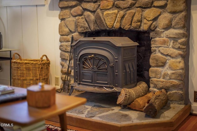 details featuring a wood stove