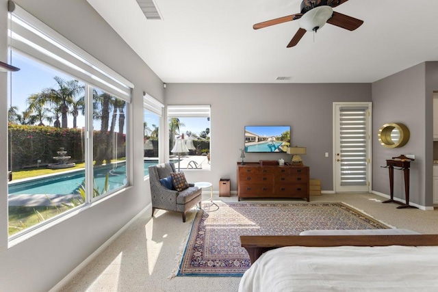 bedroom with carpet floors and ceiling fan