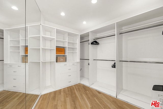 spacious closet with light hardwood / wood-style floors