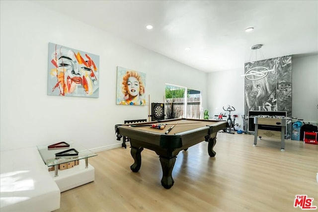 game room featuring hardwood / wood-style flooring and pool table