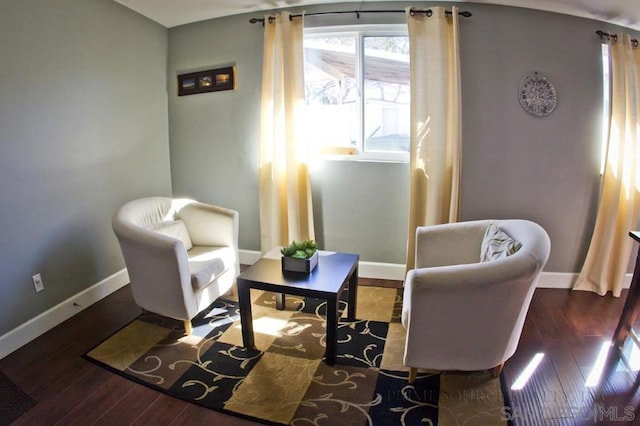 living area with a healthy amount of sunlight and dark wood-type flooring