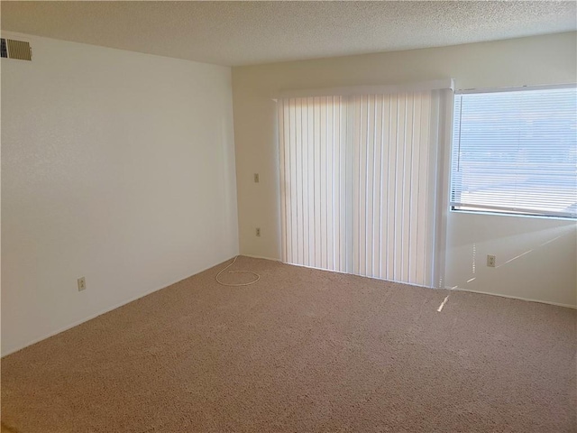 spare room featuring a textured ceiling and carpet flooring