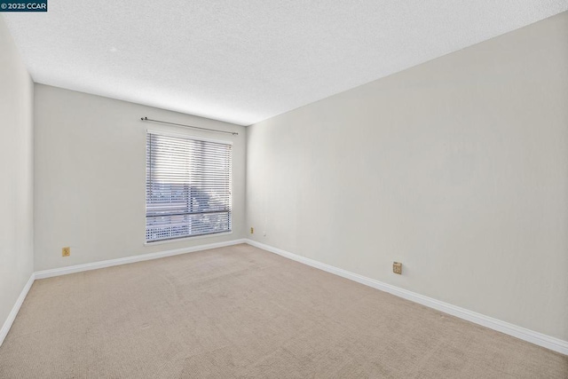 unfurnished room featuring light carpet and a textured ceiling