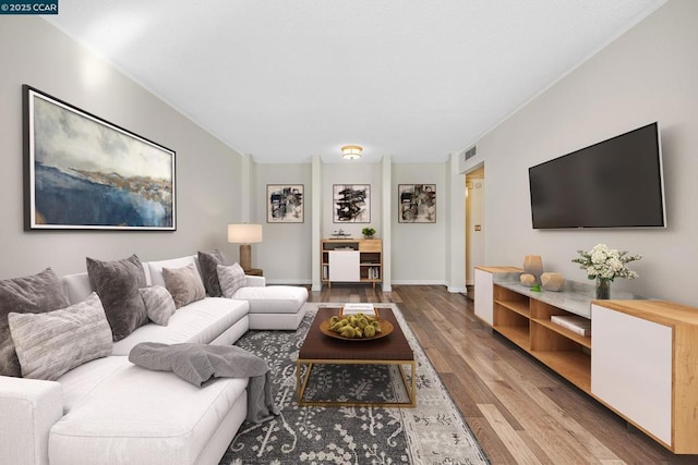 living room with hardwood / wood-style flooring